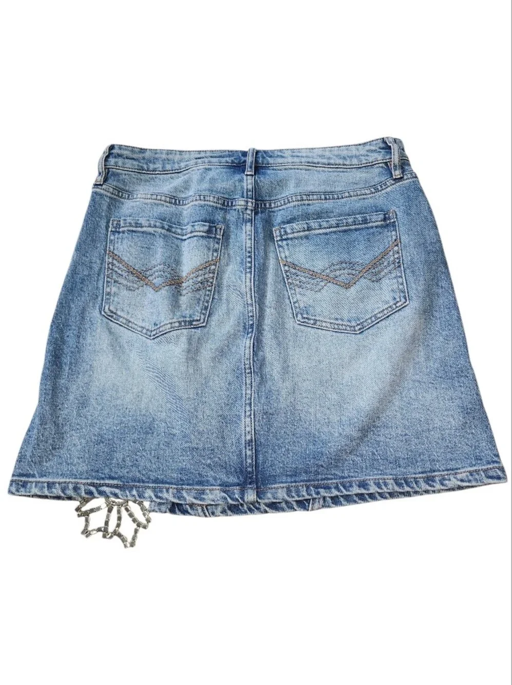 Idyllwind Miranda Lambert Rhinestone Denim Mini Skirt Light Wash Slit Size L